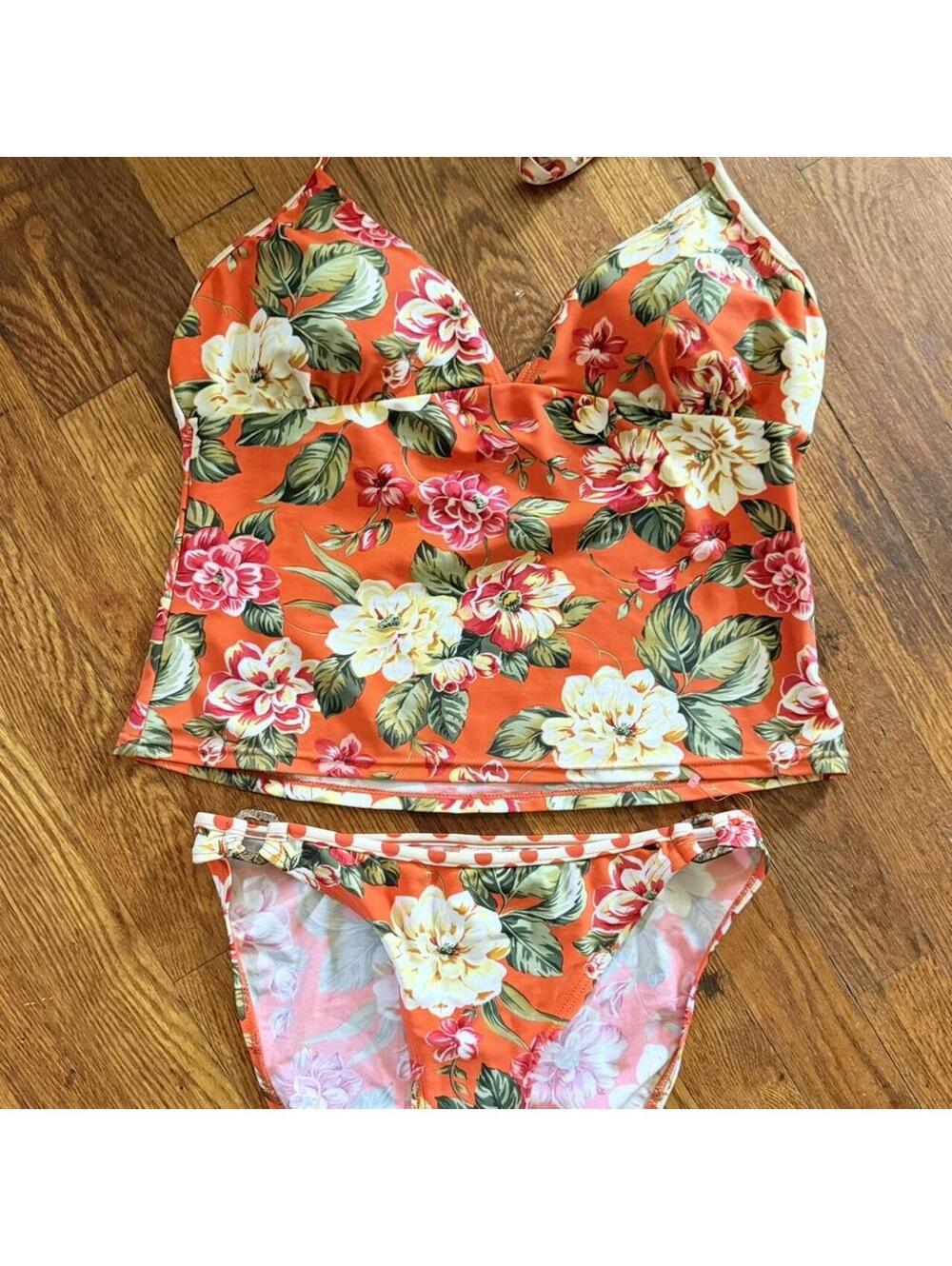 👙 Vintage Liquid Blue Tropical Floral Tankini Set - Size 12
